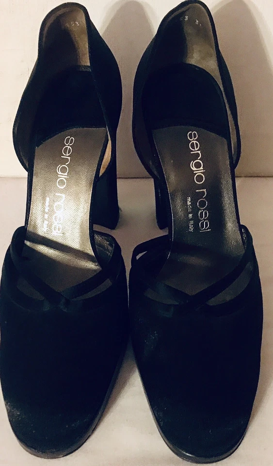 Tacones bloque de cuero negros para mujer Sergio Rossi D’Orsays talla 7M/38 usados en excelente estado Foto 2 de 4