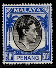 MALAYSIA - Penang GVI SG19, 50c black & blue, NH MINT.
