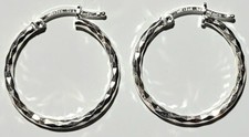Hoop Earrings Diamond Cut 925 Sterling Silver 1.25 inch Round 2 mm Thick 13