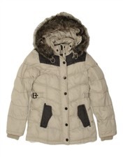 Khujo Womens Hooded Padded Jacket Uk 10 Small Grey Colourblock Cotton Al12