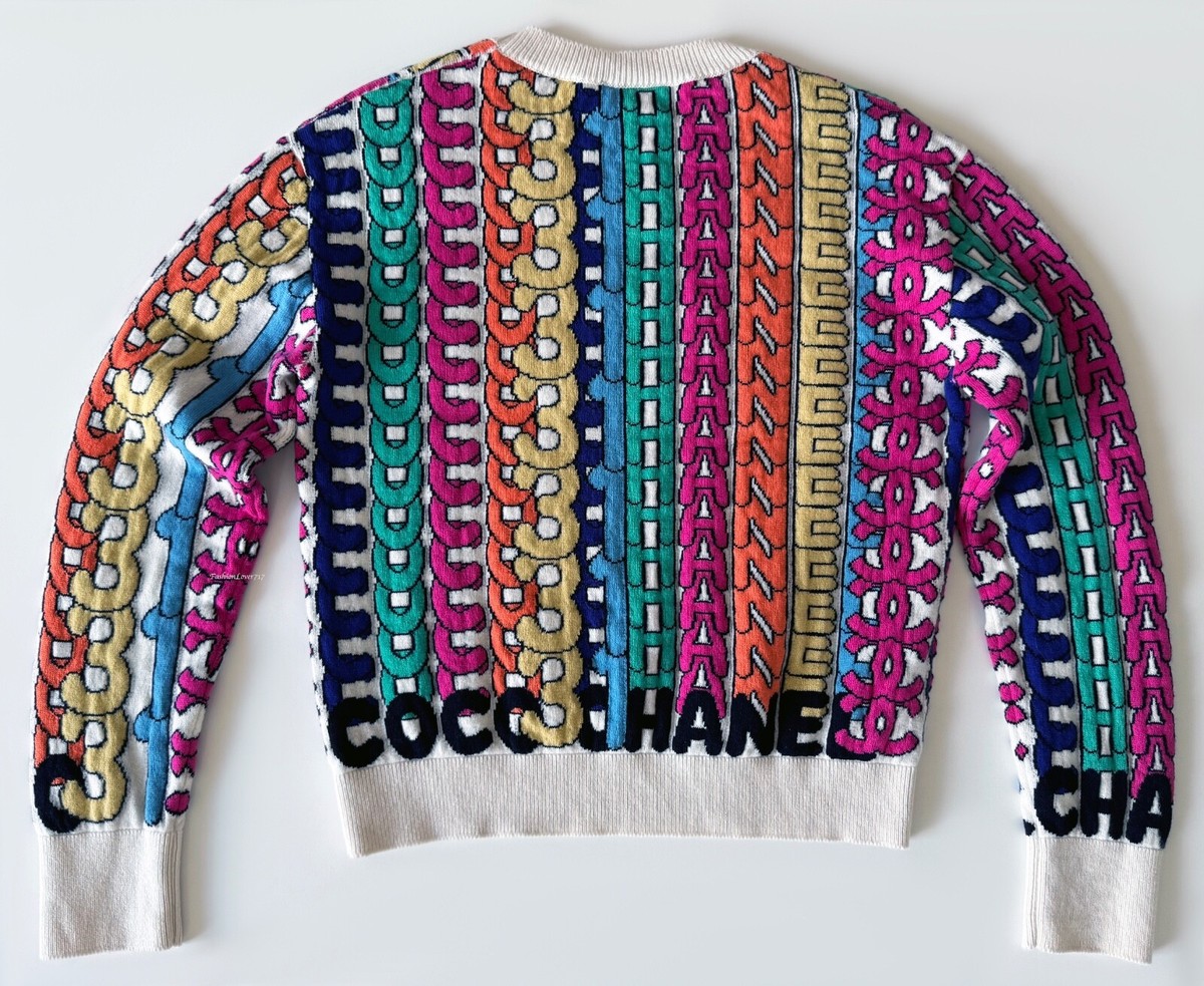CHANEL 21K CC ECRU MULTICOLOR CC LOGO CASHMERE SWEATER 36 | eBay