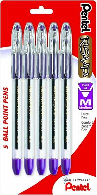 NEW Pentel RSVP Ballpoint 5-PACK Pens VIOLET 1.0mm Medium Line School Supplies
