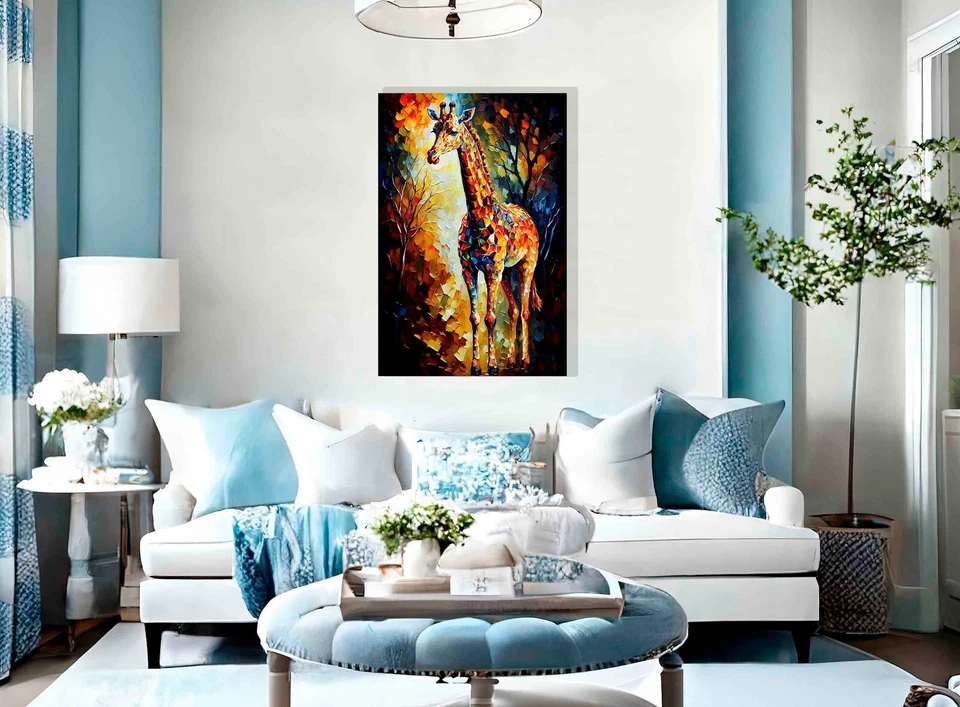 Majestical Giraffe Colourful Canvas Pictures for Walls Living Room Abstract Art - Image 3 of 4