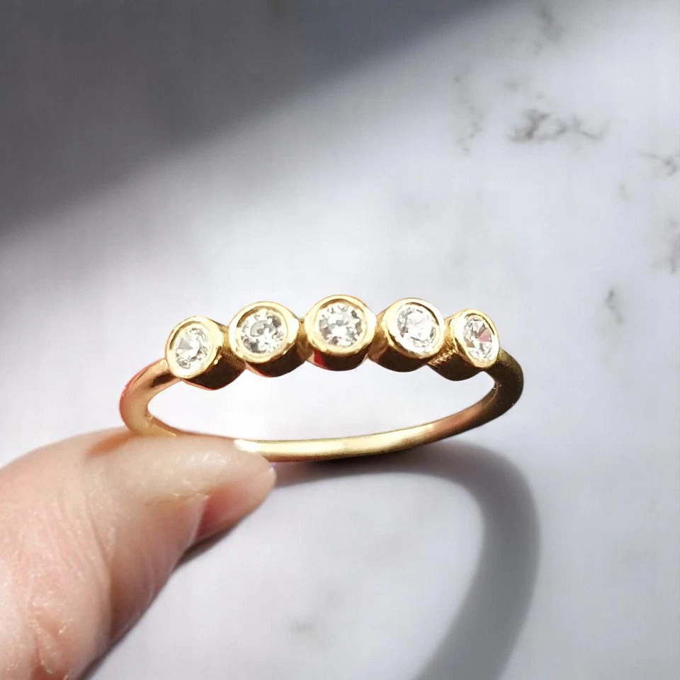 14k Solid Gold 5 Diamond Bezel Set Wedding Ring 5 Diamond Wedding Band - Image 2 of 3