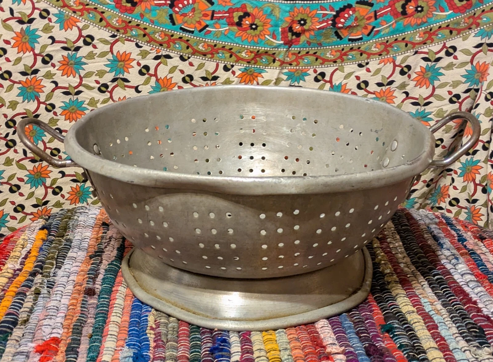 Gigantic Vintage Primitive Metal Colander Strainer Extra Large with Handles 7" H
Opens in a new wind
