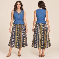Retro combo jeans maxi dress, Vintage 90s retro denim fabric Zip Up Sz 12