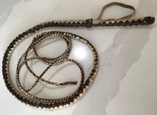 12 Foot Old Bullwhip Bull Whip Genuine Leather Black White Vintage