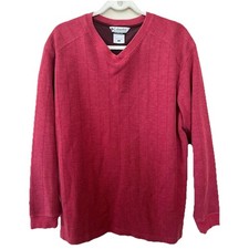 Columbia Sweater Men s L Red Long Sleeve Ribbed V-neck Pullover Casual EUC