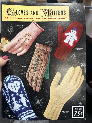 Gloves Mittens To Knit Crochet Entire Family Book Vol 29 Bucilla 1953 Vintage - Picture 1 of 9