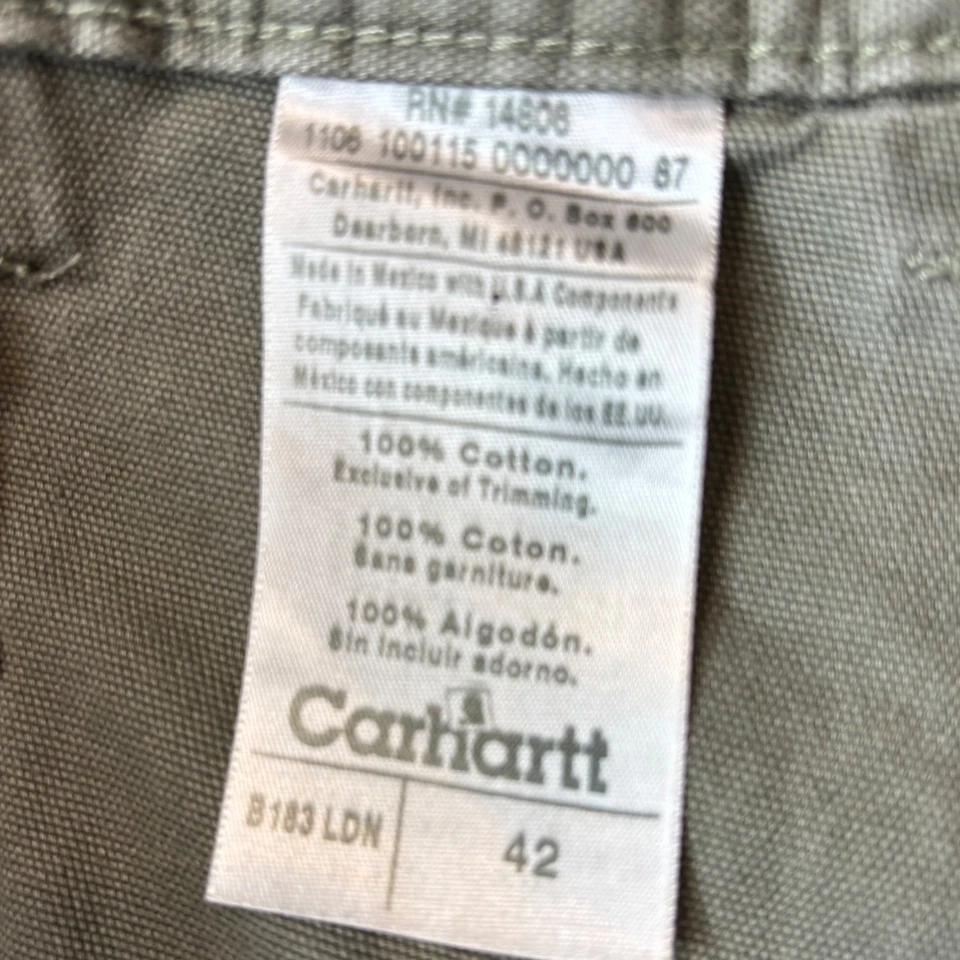 Pantalones Cortos Carga Carhartt Para Hombres Verde Oliva Algodón Talla 42 Ropa de Trabajo Utilidad Exterior Foto 3 de 4