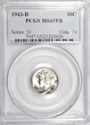 1943 D MERCURY DIME ~ BLAST WHITE SUPER GEM UNC ~ PCGS MS65 FB FULL BANDS