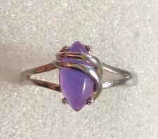 Vintage Sterling Silver Lavender Jade Ring 925 AVON Marquise Cab Sz 6 2g 4251