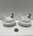 3.5" Vintage Westmoreland Milk Glass Covered Chicken Hen on Nest Dish Set/2