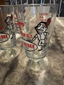 Vintage Set Of 4 Cleveland Indians Memorabilia Pulsner Glass The CHIEF WAHOO