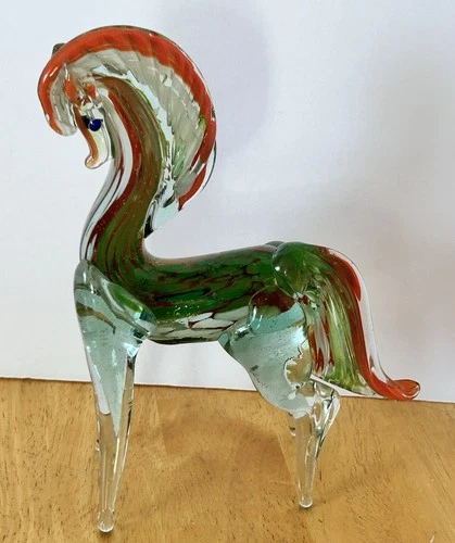 Vintage Murano 7" Art Glass Horse Figurine Multicolor