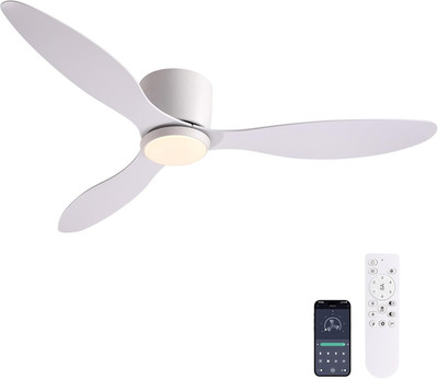 52'' White Flush Mount Ceiling Fan with Lights & Remote for Indoor/Outdoor Use