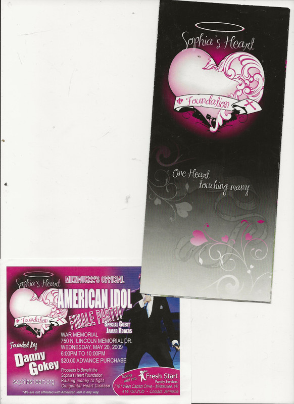 DANNY GOKEY, AMERICAN IDOL MILWAUKEE FLYER, SOPHIA'S HEART BROCHURE 2009