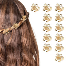 12 PCS Small Flower Hair Clips for Women Gold Cute Mini Tiny Little Sparkling...