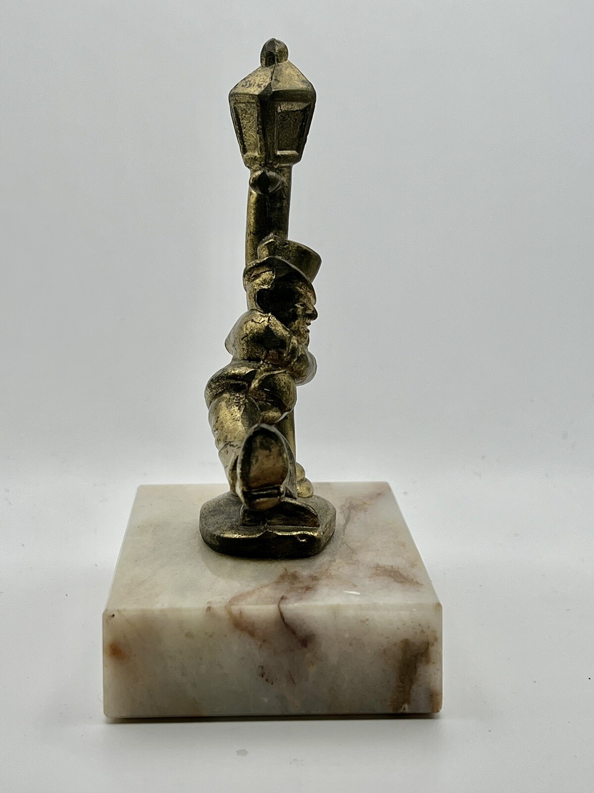 Vintage Miniature Drunk Man on a Lamp Post Figurine Brass Mounted on
