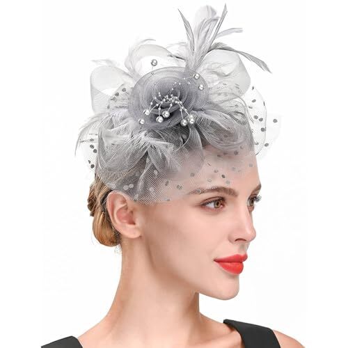 Fascinators Hat Kentucky Derby Tea Party Headwear for Women Girls One Size Grey - Afbeelding 1 van 6