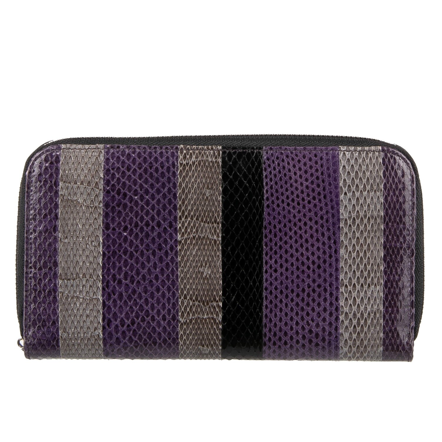 DOLCE & GABBANA Patchwork Snakeskin Zip-Around Wallet Purple Gray Black 09848
