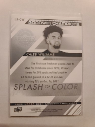 2022 UD Goodwin Champions Splash of Color 3D Lenticular Caleb Williams RC #LS-CW - Imagen 2 de 2