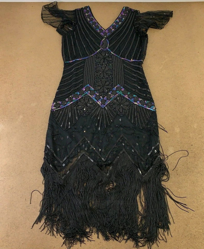 Conjunto de vestido y accesorios pequeños con flecos de lentejuelas negras para mujer 9 piezas nuevo con etiquetas Foto 4 de 4