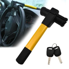 Universal Car Steering Wheel Anti-theft Lock Security Devices Yellow w/ 2 Keys