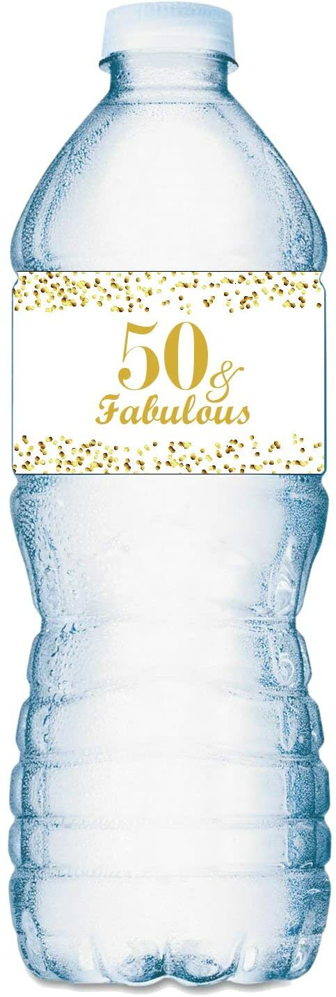 50 & Fabulous Water Bottle Labels; Set of 20 Waterproof Water Bottle Wrappers