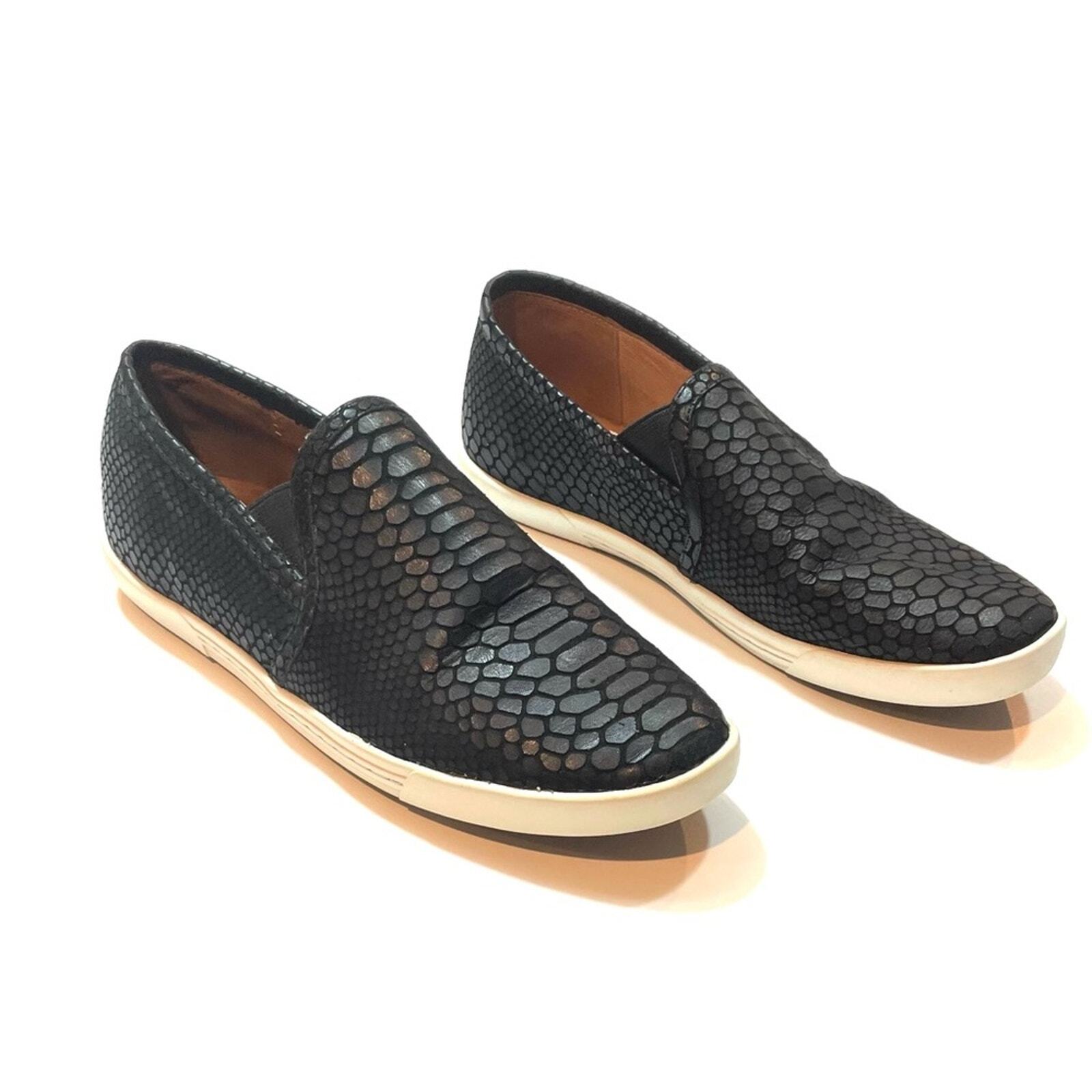 Joie Black snakeskin leather slip on loafers women's shoes 38