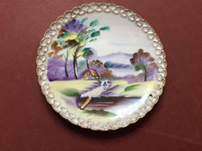 Placa pintada a mano vintage Ucagco Japón firmada pintada a mano con borde dorado en bucle