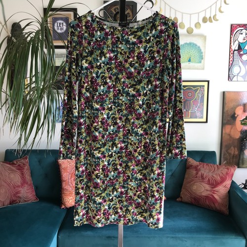 J JILL Wearever Collection size S Green Teal & Purple Print Floral Jersey Dress - 第 1/4 張圖片