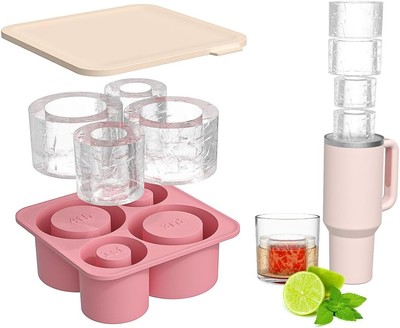 Large Silicone Ice Cube Tray  20-30-40 oz Tumbler Slow Melting Easy Release Pink