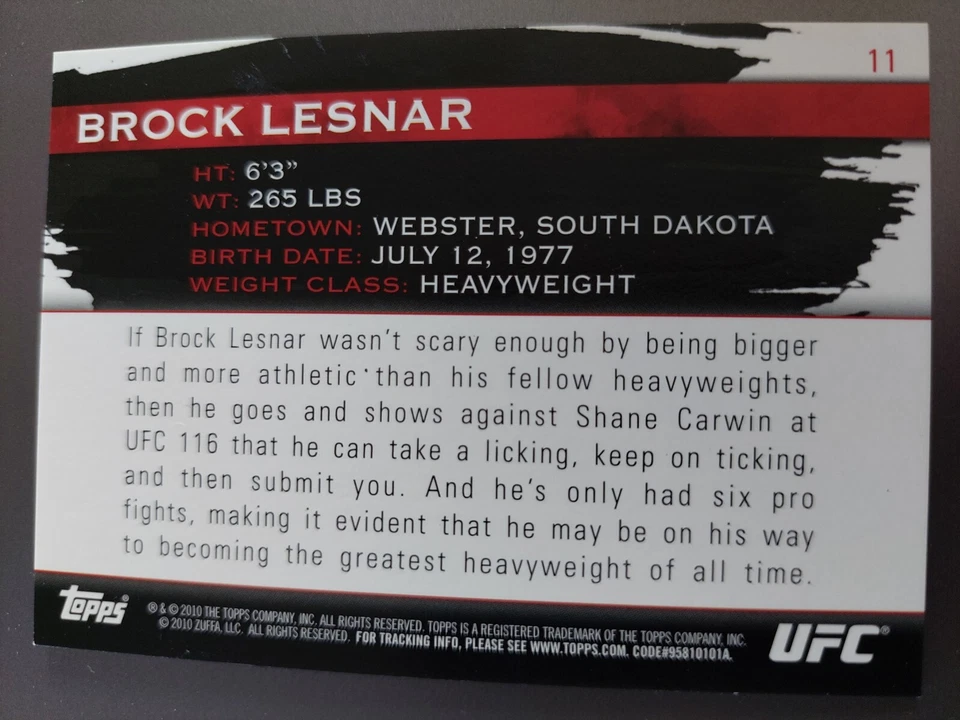 Brock Lesnar #11 2010 Topps UFC Knockout Silver #046/188 - Image 2 of 2