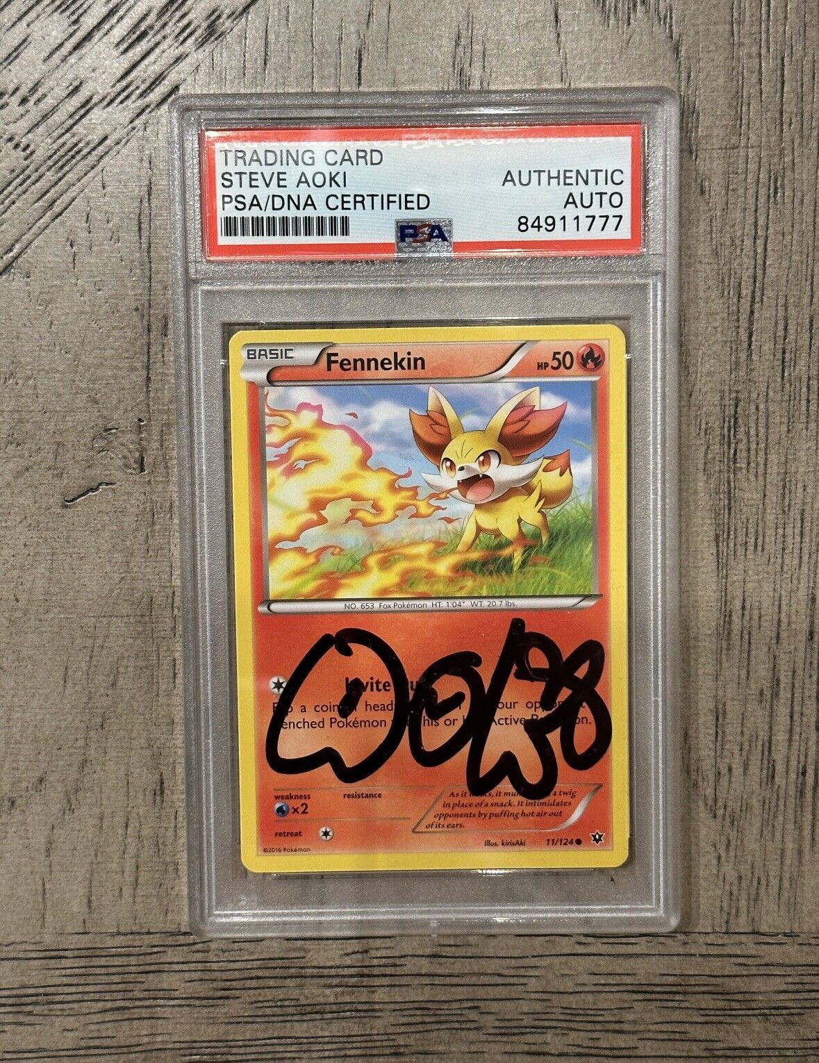 STEVE AOKI SIGNED 2016 POKEMON FENNEKIN CARD #11 PSA AUTHENTIC SLAB COA AUTO