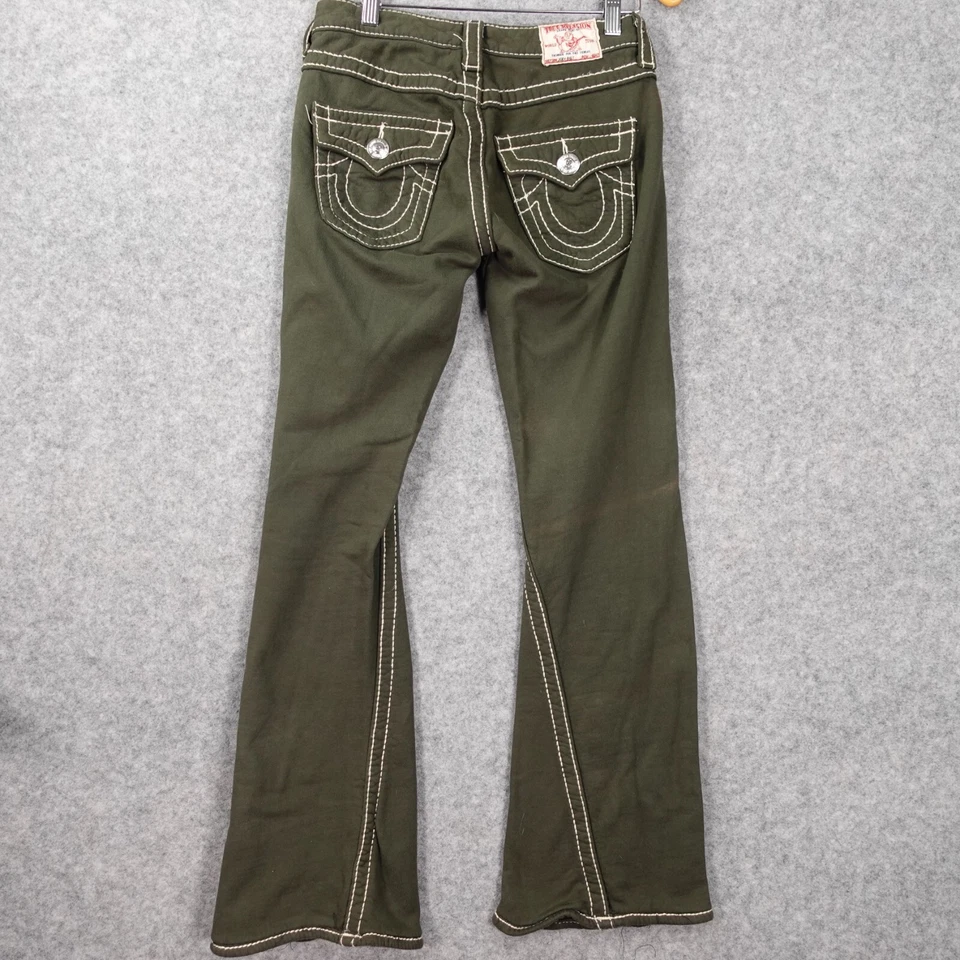 Calça Vintage True Religion Joey Big T Feminina Olive Bootcut Malha Lã Y2K 27/30 - Imagem 4 de 4