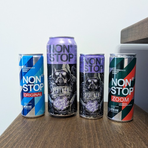 Stalker 2 Non Stop Set of 4 FULL Cans Energy Drinks Limited Edition + patch GIFT - Picture 2 of 23