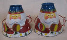 Vintage Christmas Cone-shaped Santa Metal Candle Holders Set Of 2 w/drums — photo 1
