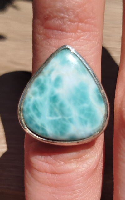 Bague en Larimar bleu véritable argent 925 taille 55