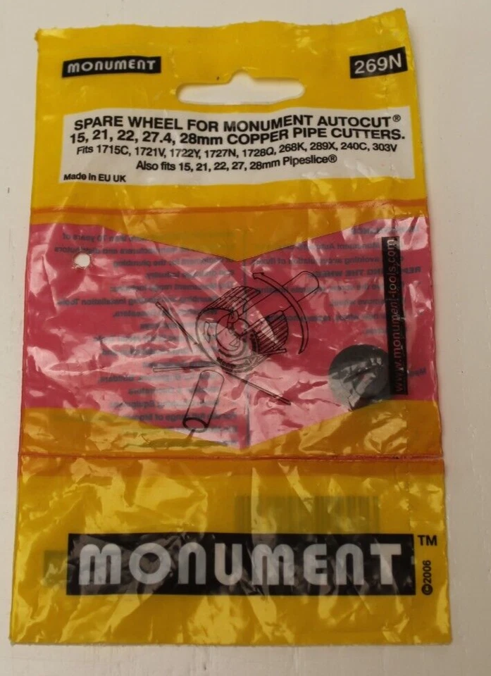 * MONUMENT MON269N spare cutting wheel -FITS AUTO PIPE-15/ 21/ 22/ 28mm