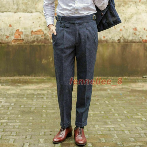 Men Wool Blend Herringbone Gurkha Pants Tweed Suit Pants Casual Straight Trouser - 第 3/19 張圖片
