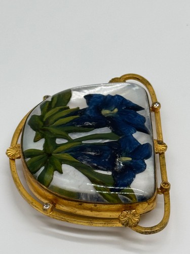 Antique Turriet & Bardach Austria Reverse Painted Glass Flower Belt Buckle - Picture 11 of 18
