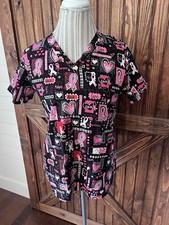 Peaches Uniform Breast Cancer Short Sleeve Scrub Top Sz M Y1 
