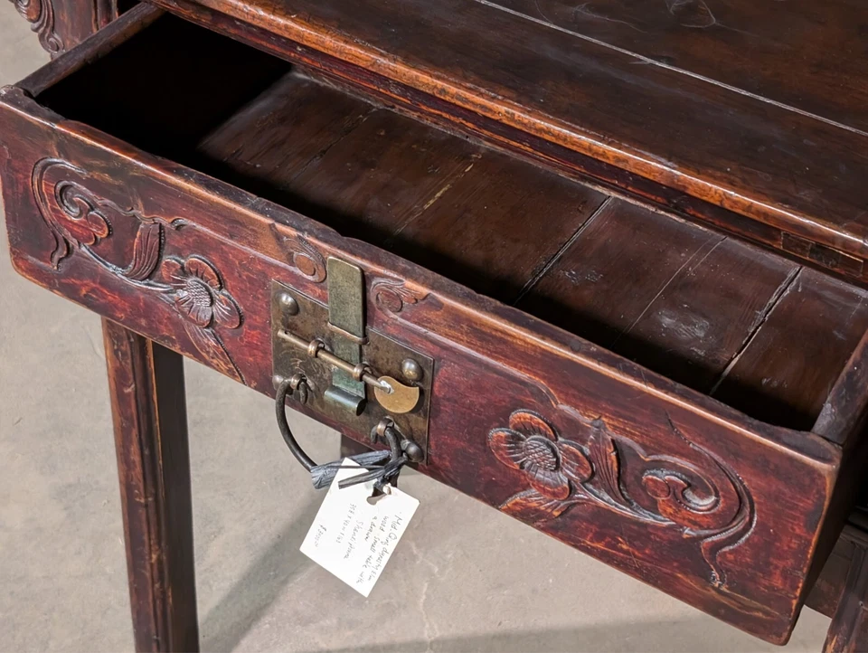 Antique Qing Dynasty Elm Wood Table with Drawer, Shanxi Province 35" x 40" x 16" - Image 3 of 4