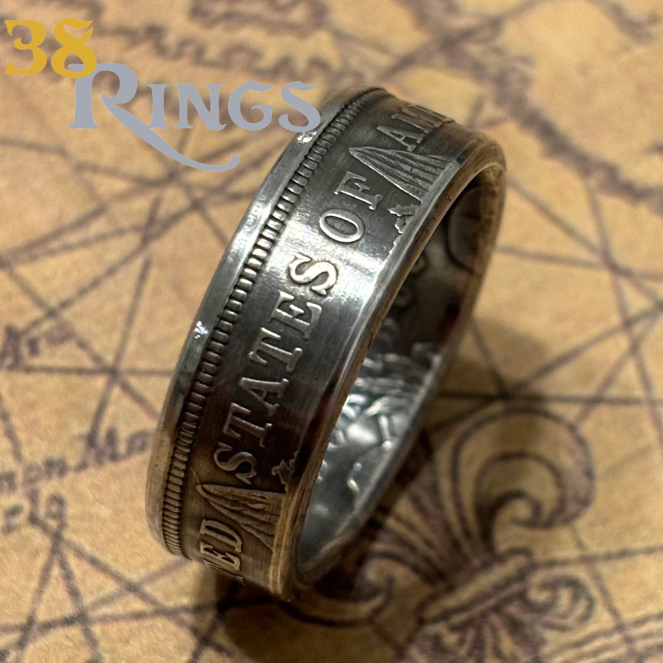 ANILLO MONEDA DÓLAR Morgan banda delgada 90% plata ee. uu. Estados Unidos América TALLA 5-16 Foto 3 de 4