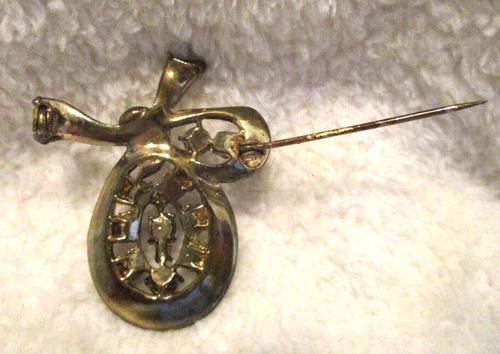 Vintage~Gold Tone Brooch~Purple & White Rhinestones~1960's - Picture 15 of 15