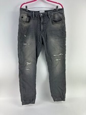 H&M &Denim Mens Gray Skinny Distressed Stretch Waist Drawstring Jeans Size L