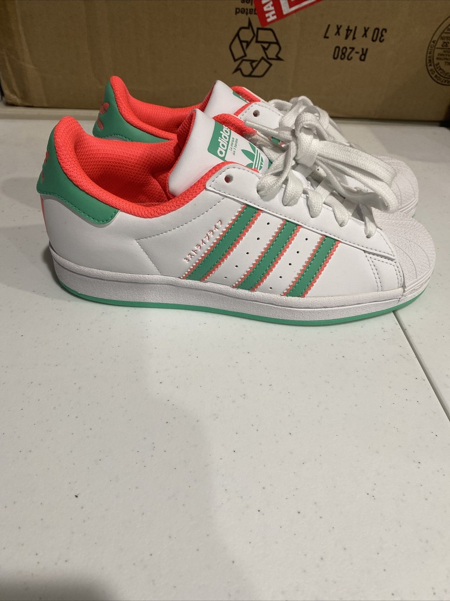 Adidas Superstar Big Kid White Hi-Res Green Turbo Pink Adidas Superstar Big Kid White Hi-Res Green Turbo Pink