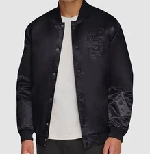 Starter Men's Black Classic-Fit Tonal Satin Varsity Bomber Jacket Size XL