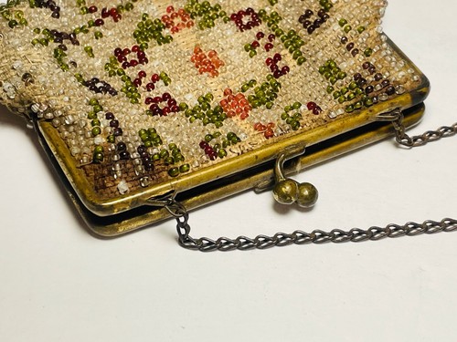 Antique Flapper Girl Glass Beaded Bag Purse Handbag - Picture 7 of 15